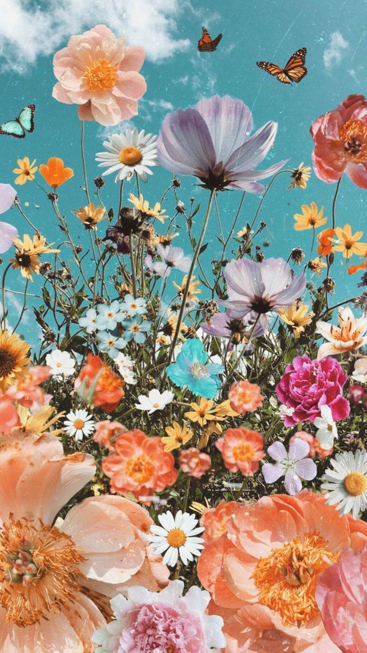Bright And Colorful Vintage Flower Aesthetic Wallpaper