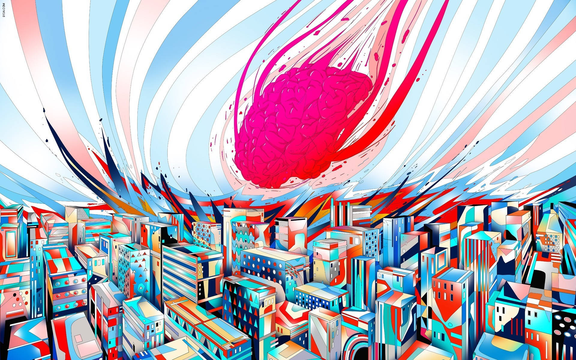 Bright And Trippy City Art Wallpaper