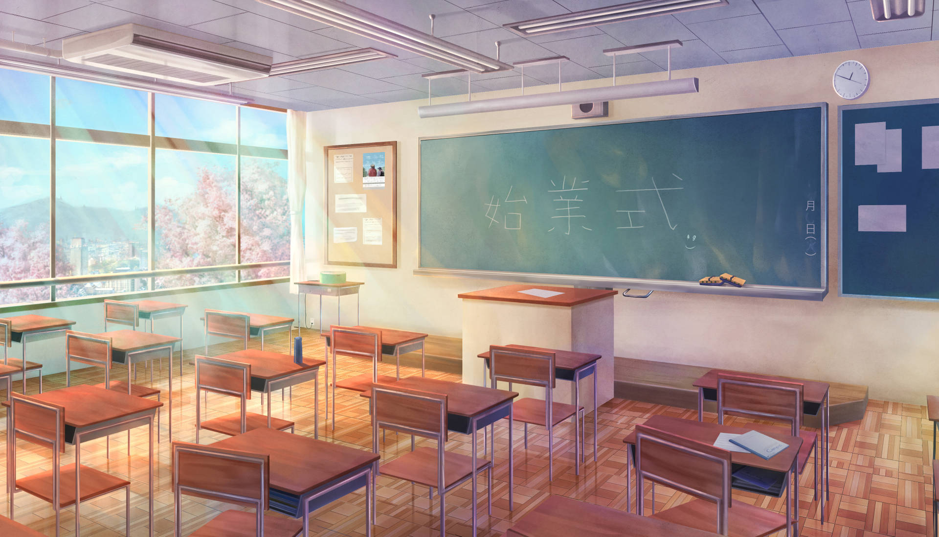 Bright Anime Classroom Background