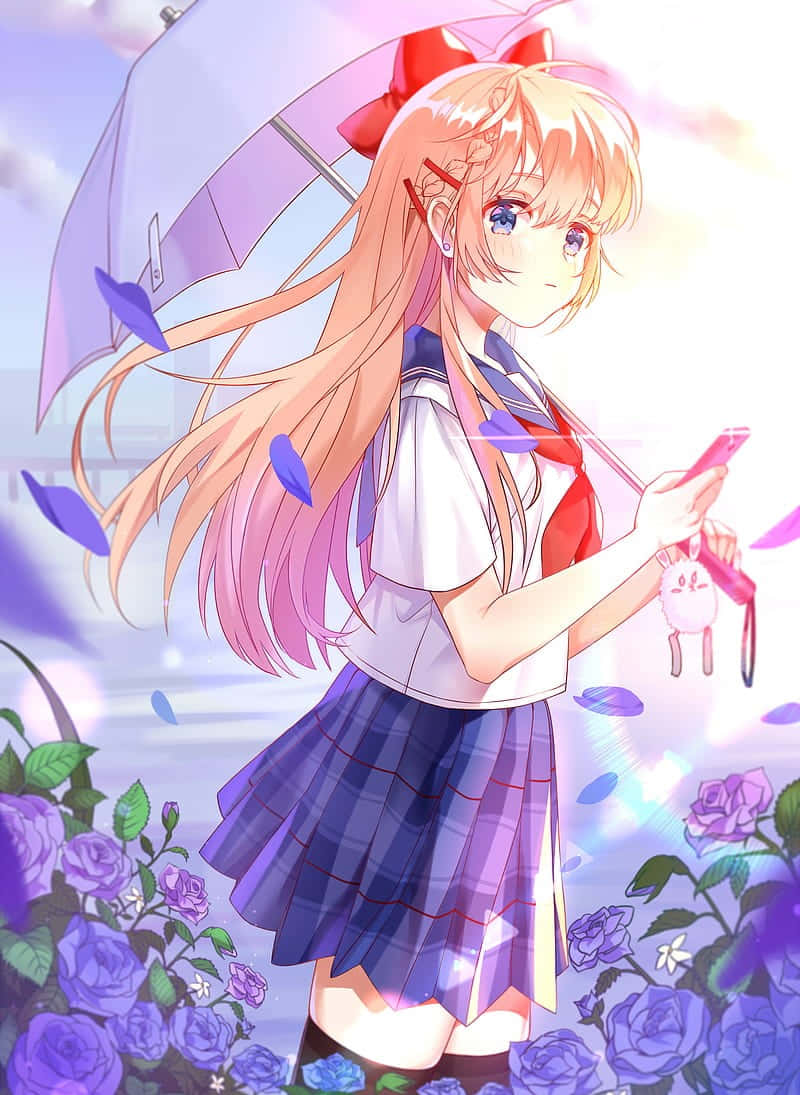 Bright Anime Girl Skirt Umbrella Wallpaper