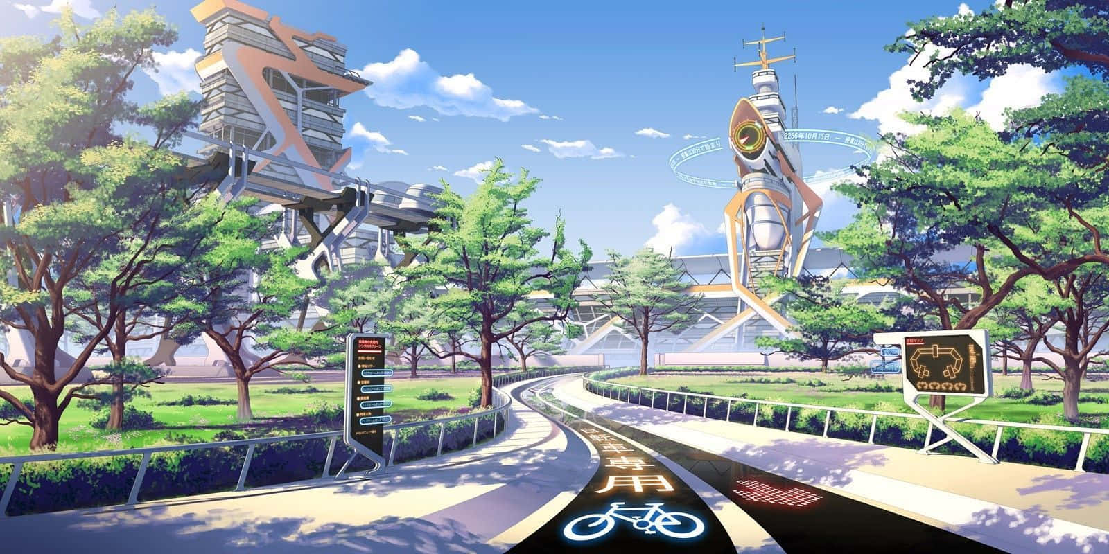 Bright Anime Road Terrific Buildings Wallpaper