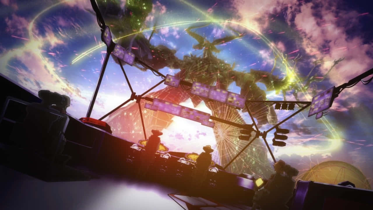 Bright Anime Sky Spaceship Wallpaper