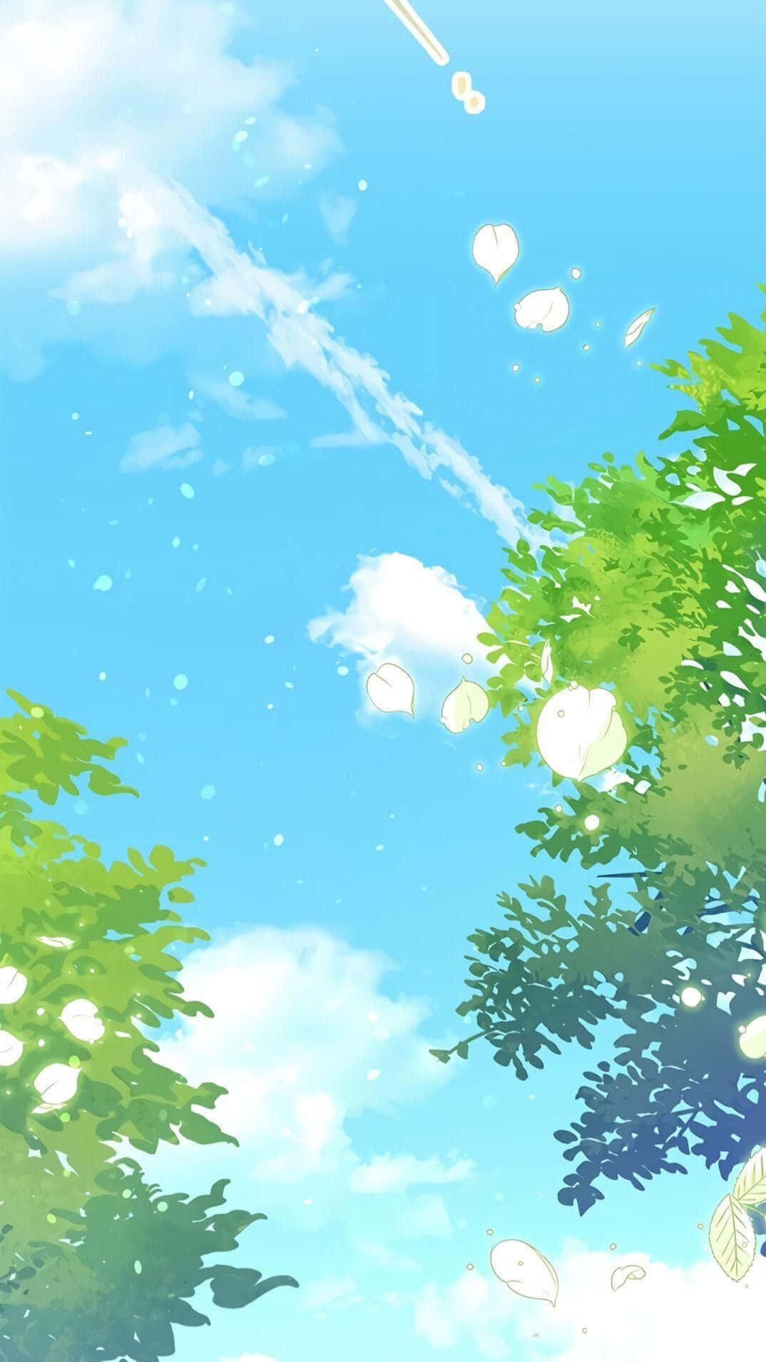 Lys Anime Træer Skinner Wallpaper