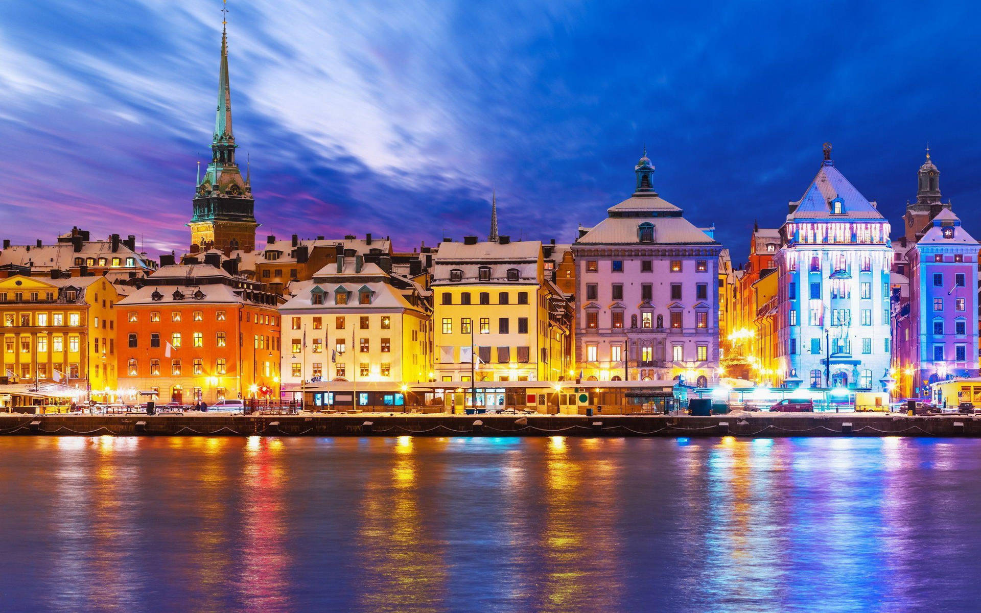 Bright City Lights In Stockholm Wallpaper