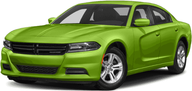 Bright Green Dodge Charger Angled View PNG