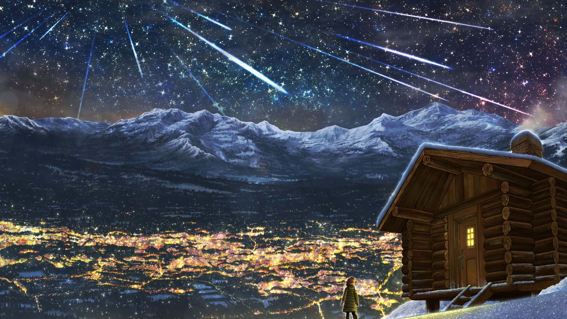 Lys Meteorregn Nat Anime Tapet Wallpaper