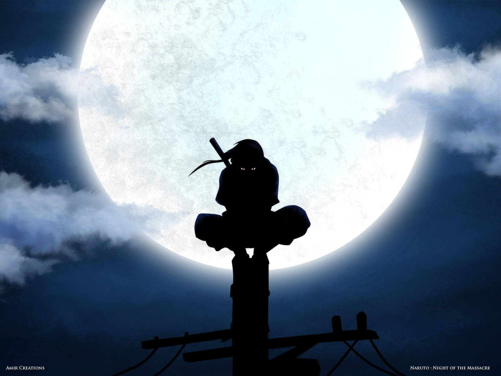 Itachi Uchiha Reflecting Under a Bright Moon Wallpaper