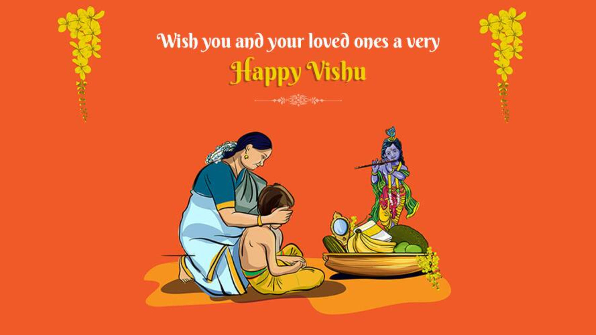 Bright Orange Happy Vishu Greeting Wallpaper