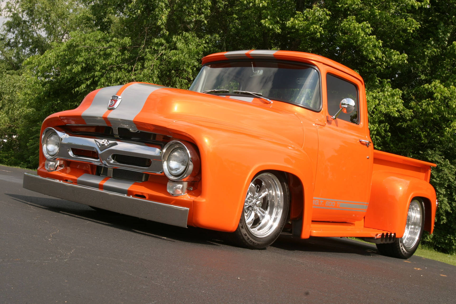 Bright Orange Old Ford Truck Wallpaper