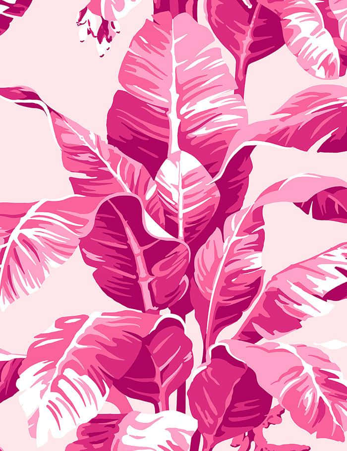A Pink And White Tropical Leaf Pattern
