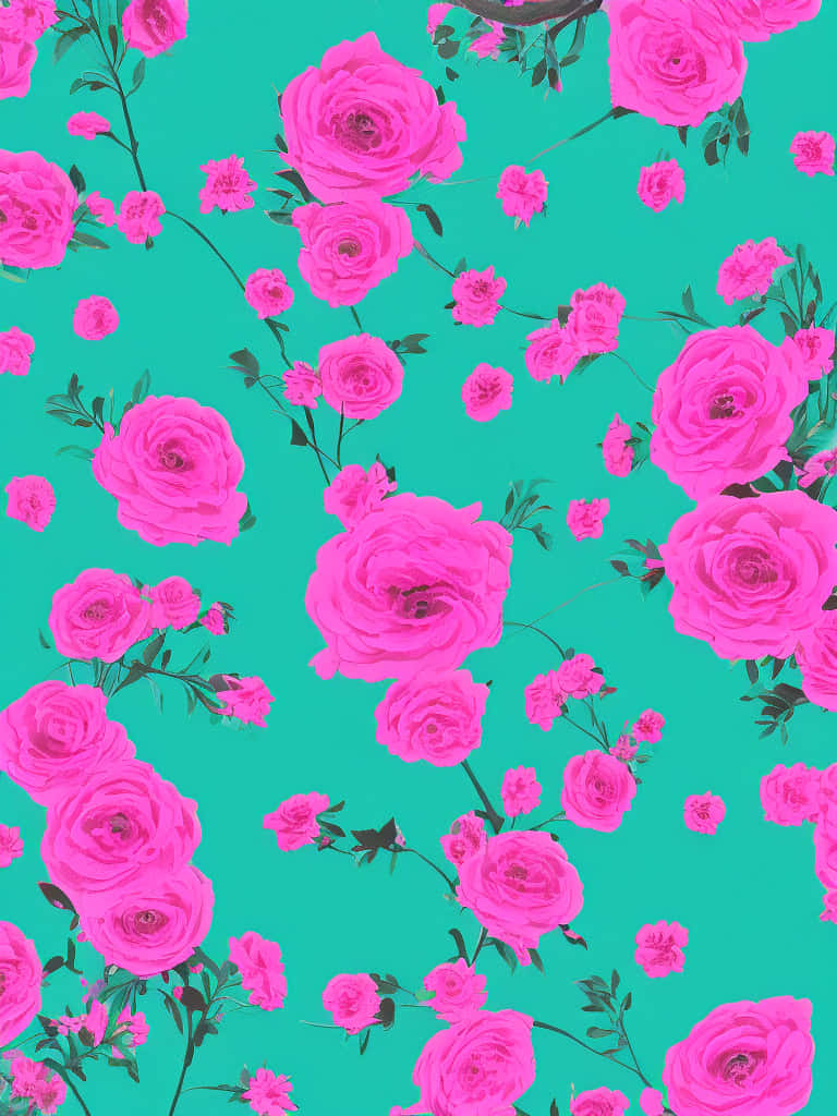 Pink Roses On A Turquoise Background