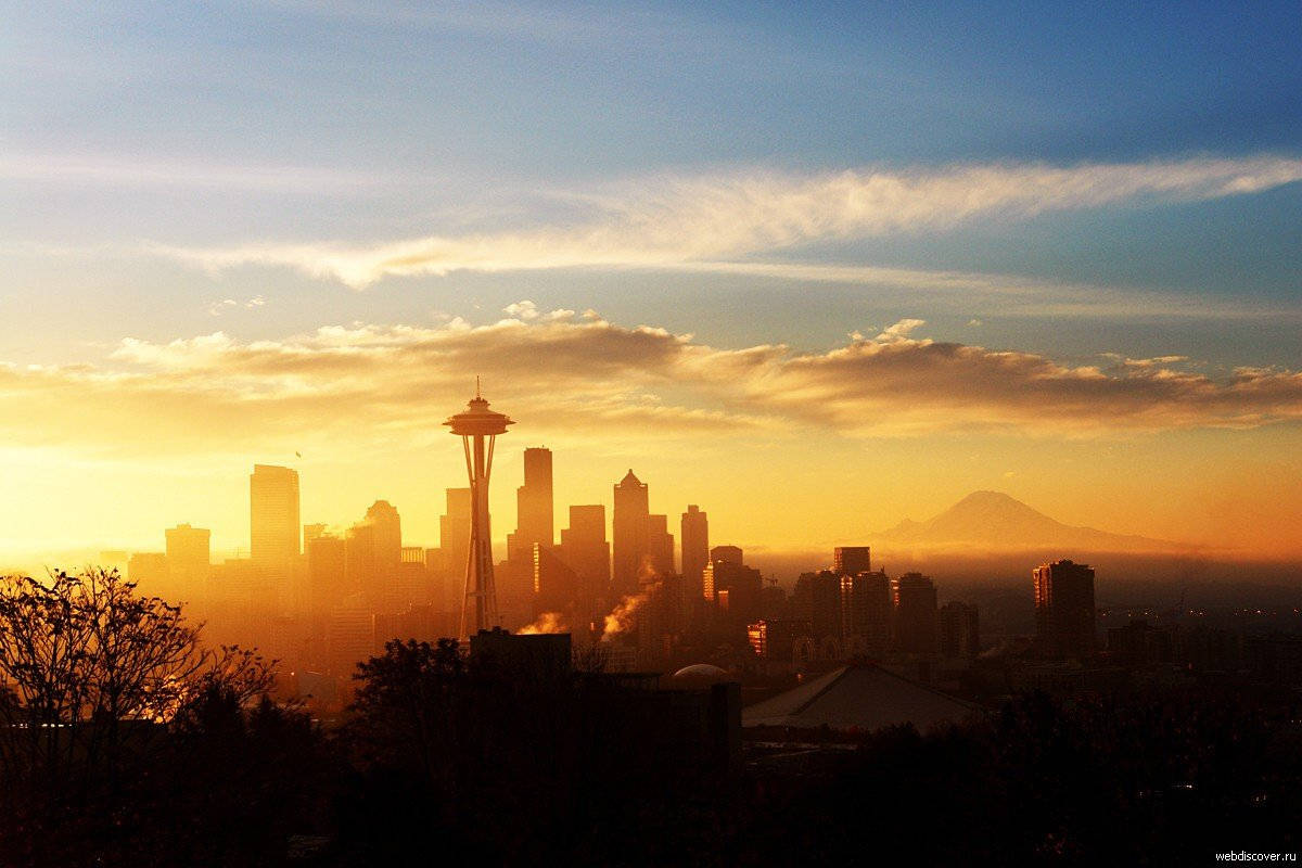Bright Sunrise Seattle Skyline Wallpaper