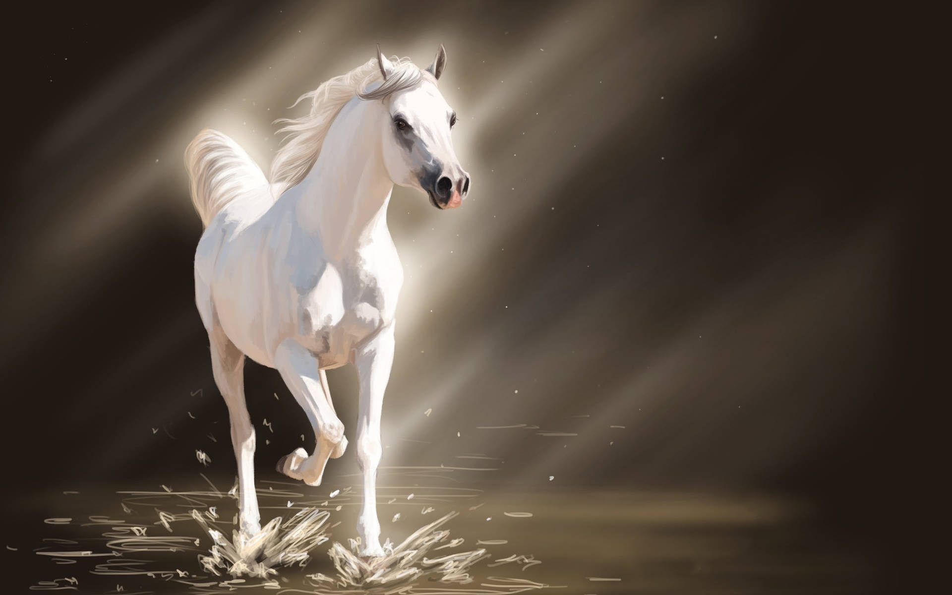 Bright White Running Horse Wallpaper