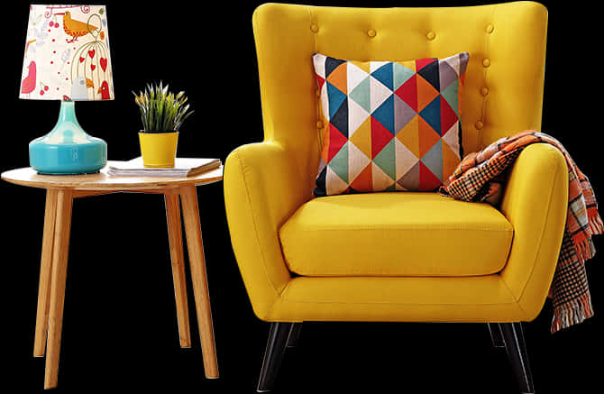 Bright Yellow Armchair Home Decor PNG