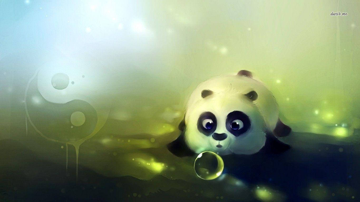Cute Panda with Bright Yellow Background Wallpaper. Wallpaper