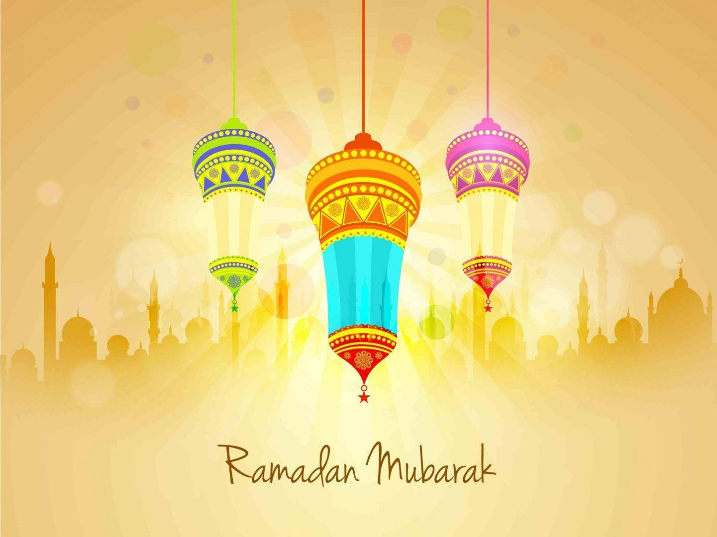 Lys gul Ramadan Mubarak hilsener pynte denne tapet. Wallpaper