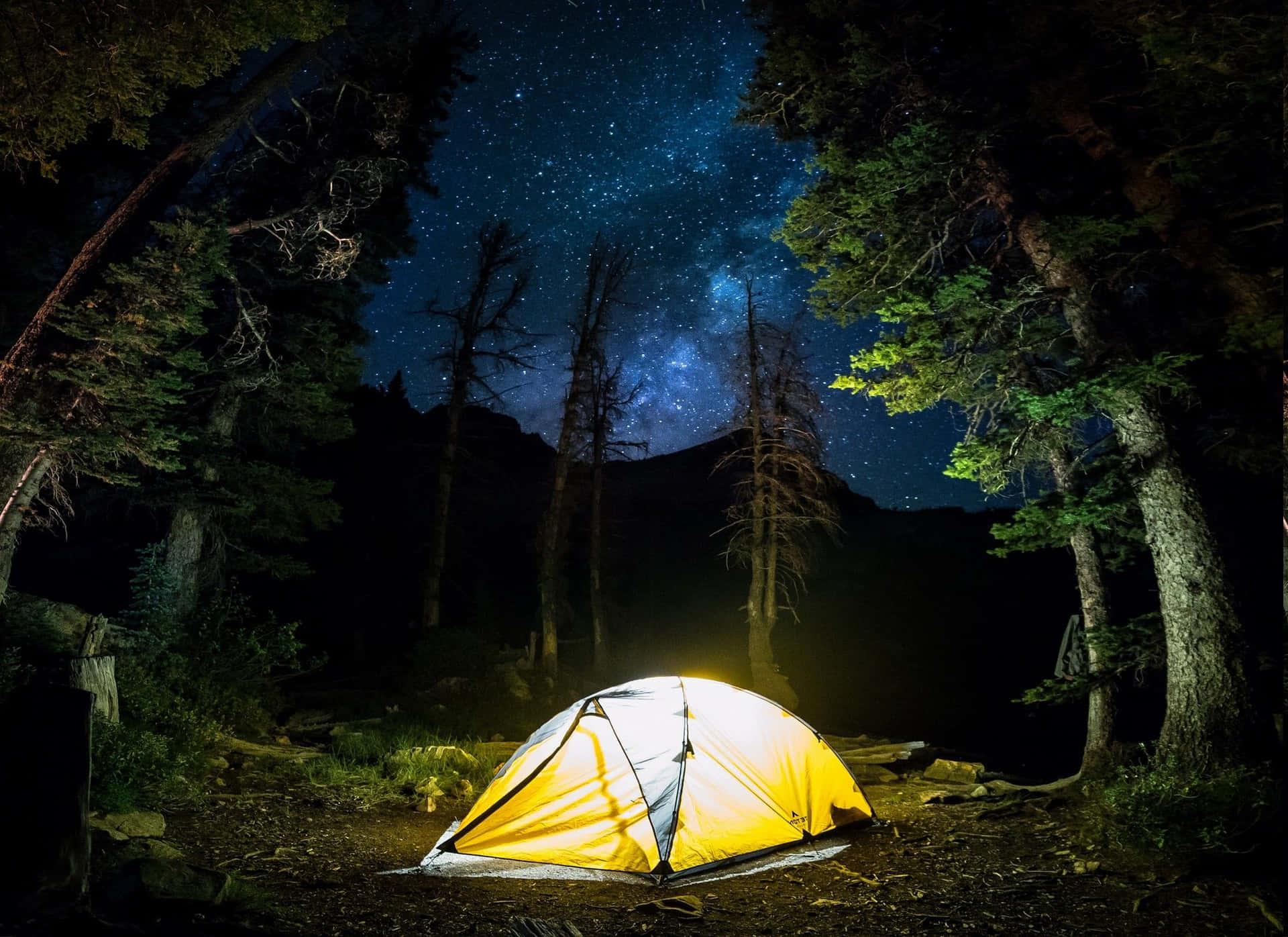 Bright Yellow Tent Camping Desktop Wallpaper