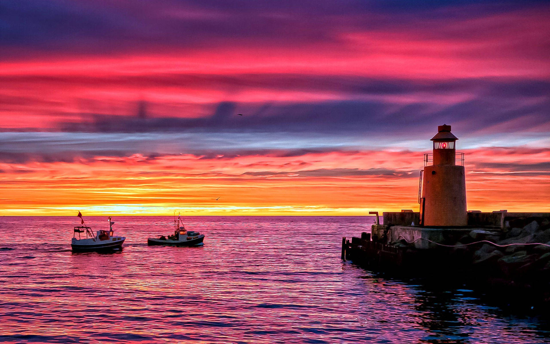 Brilliant Lighthouse Sunset Wallpaper