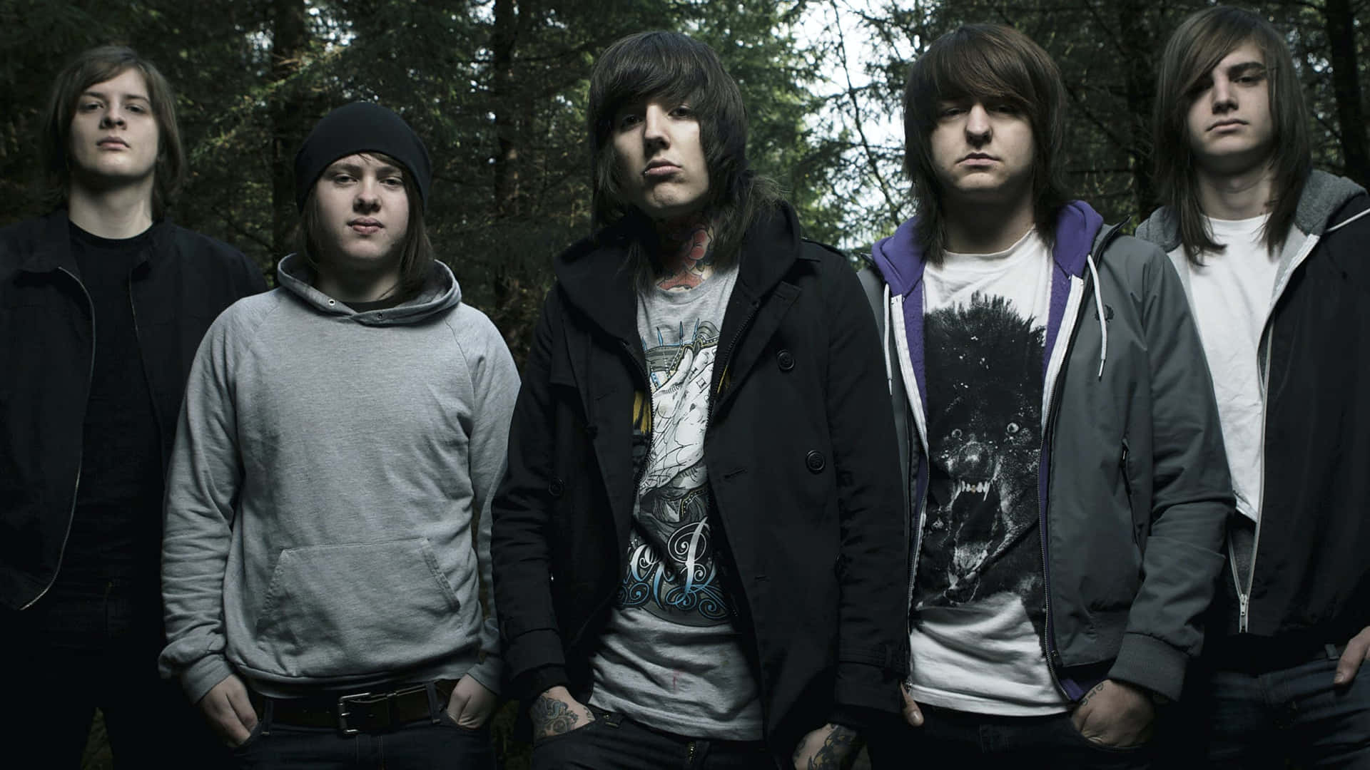 Bring Me The Horizon Band Forest Backdrop Wallpaper