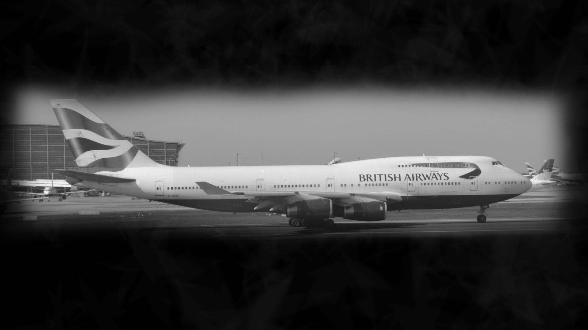 British Airways flymaskine sort og hvid tynd Wallpaper