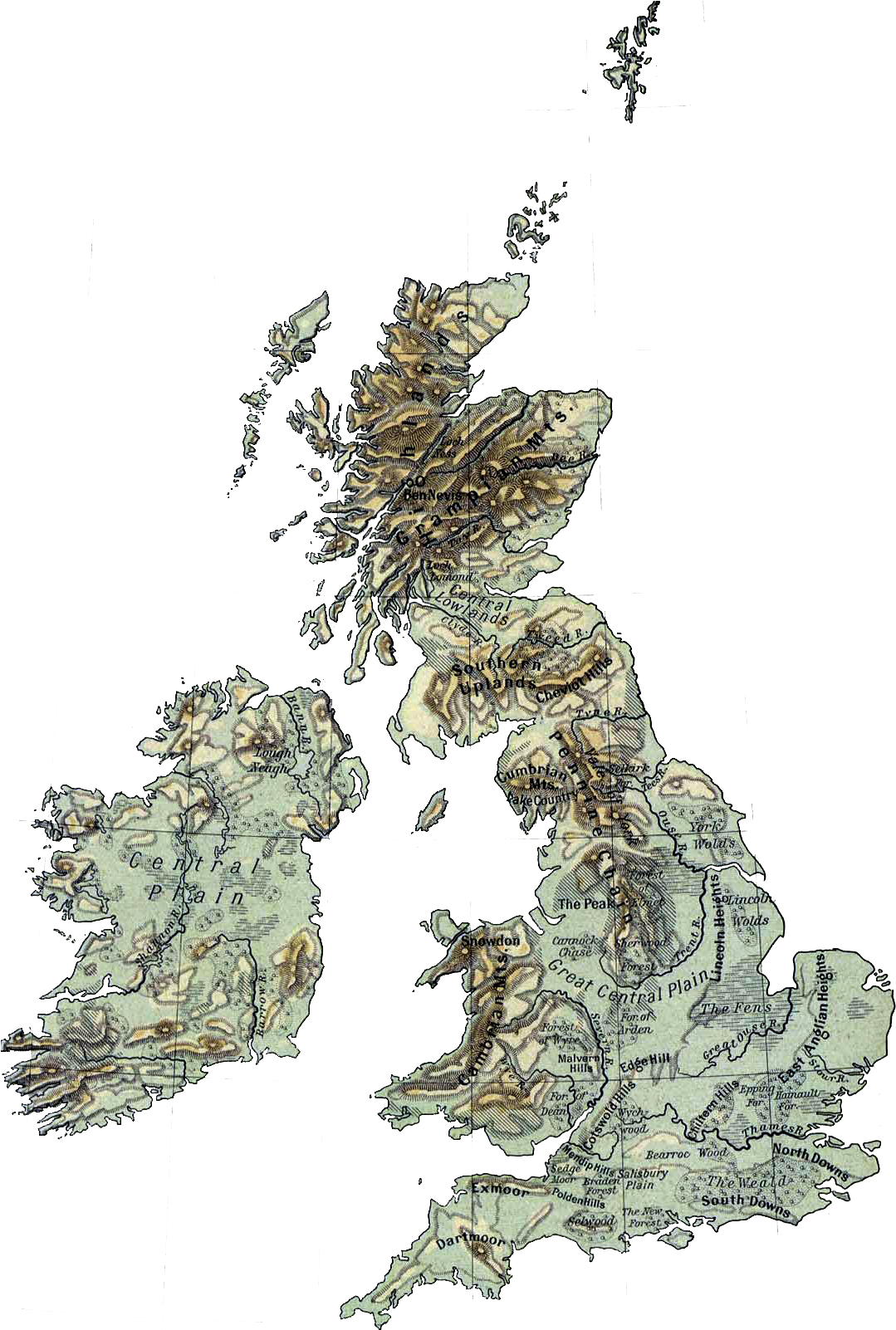 British Isles Topographic Map PNG