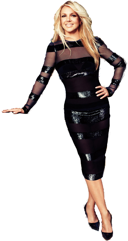 Britney Spears Black Striped Dress Pose PNG