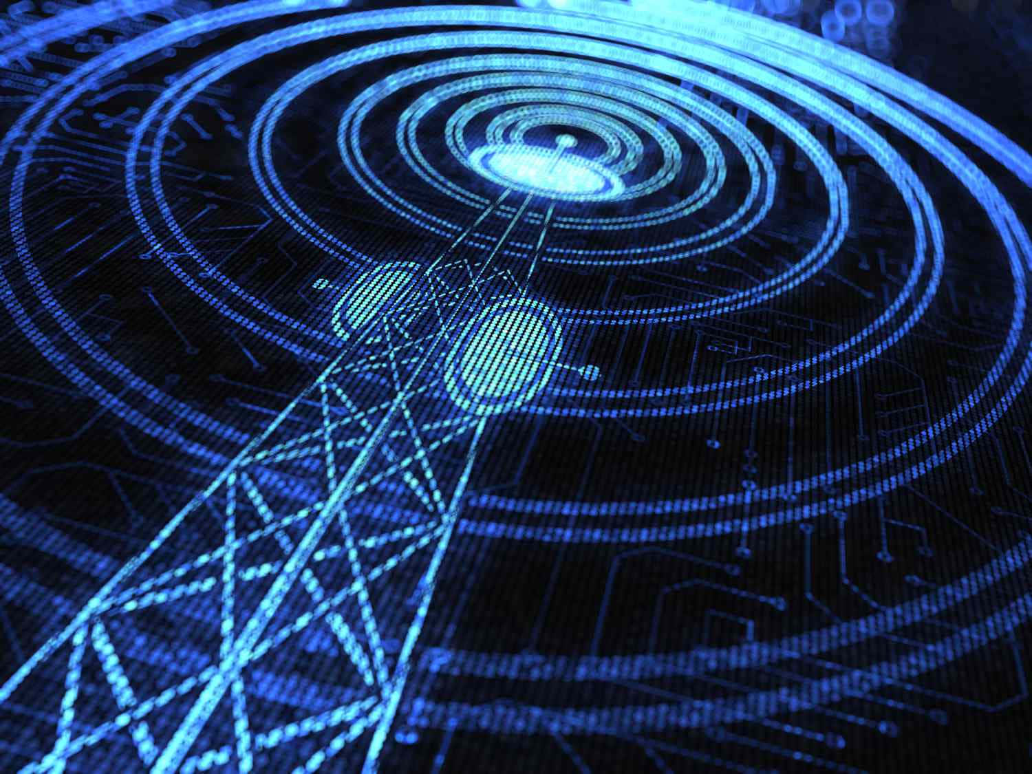 Broadcast Station Tower With Blue Radio Waves Wallpaper