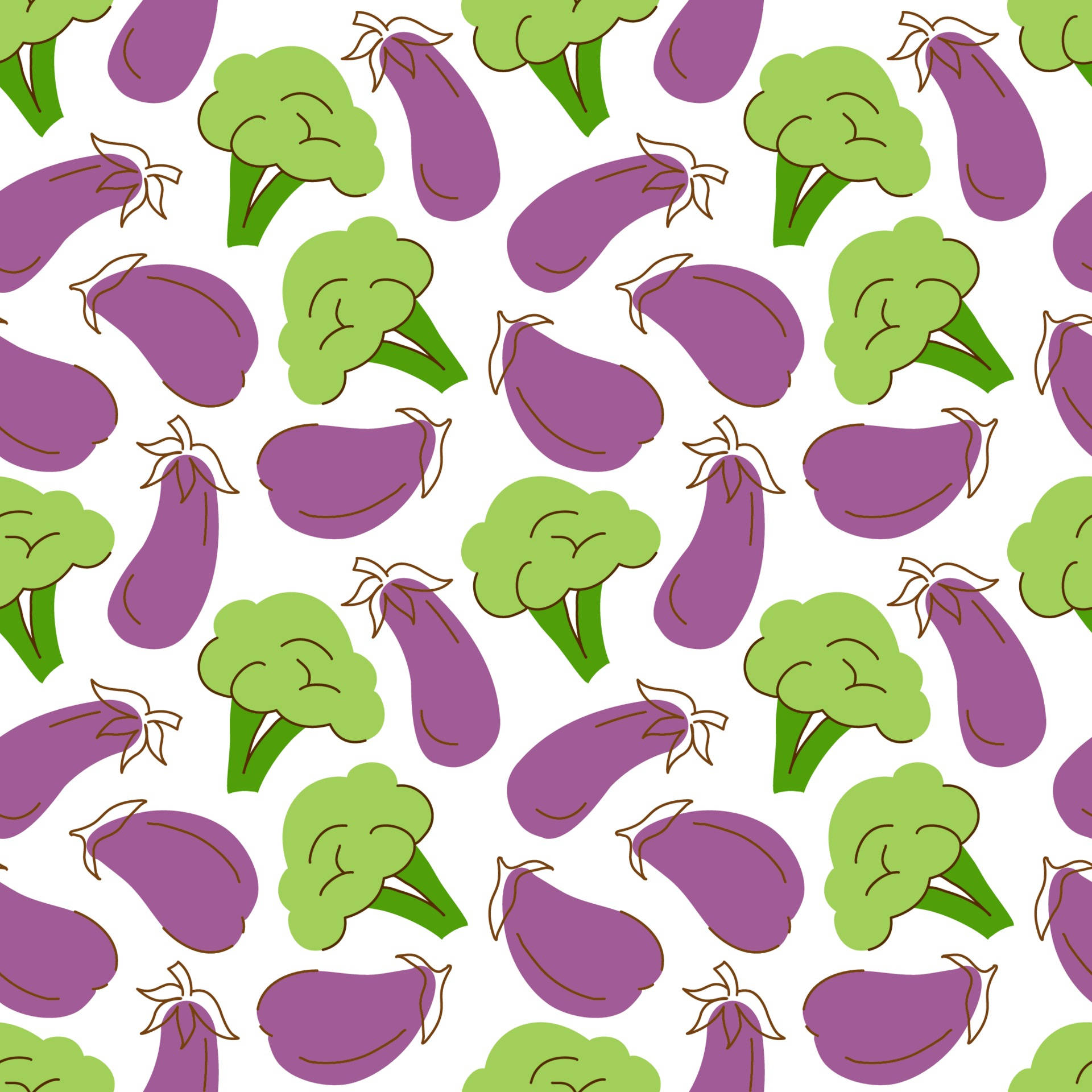 Broccoli And Eggplants Pattern Art
