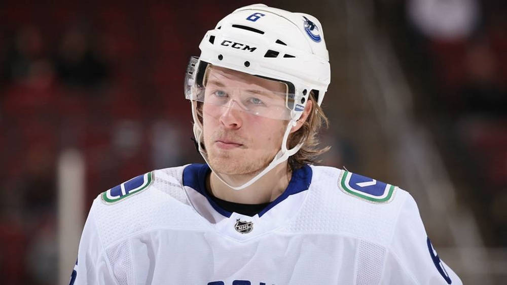 Brock Boeser in action during the Vancouver Canucks vs. Arizona Coyotes hockey game. Wallpaper