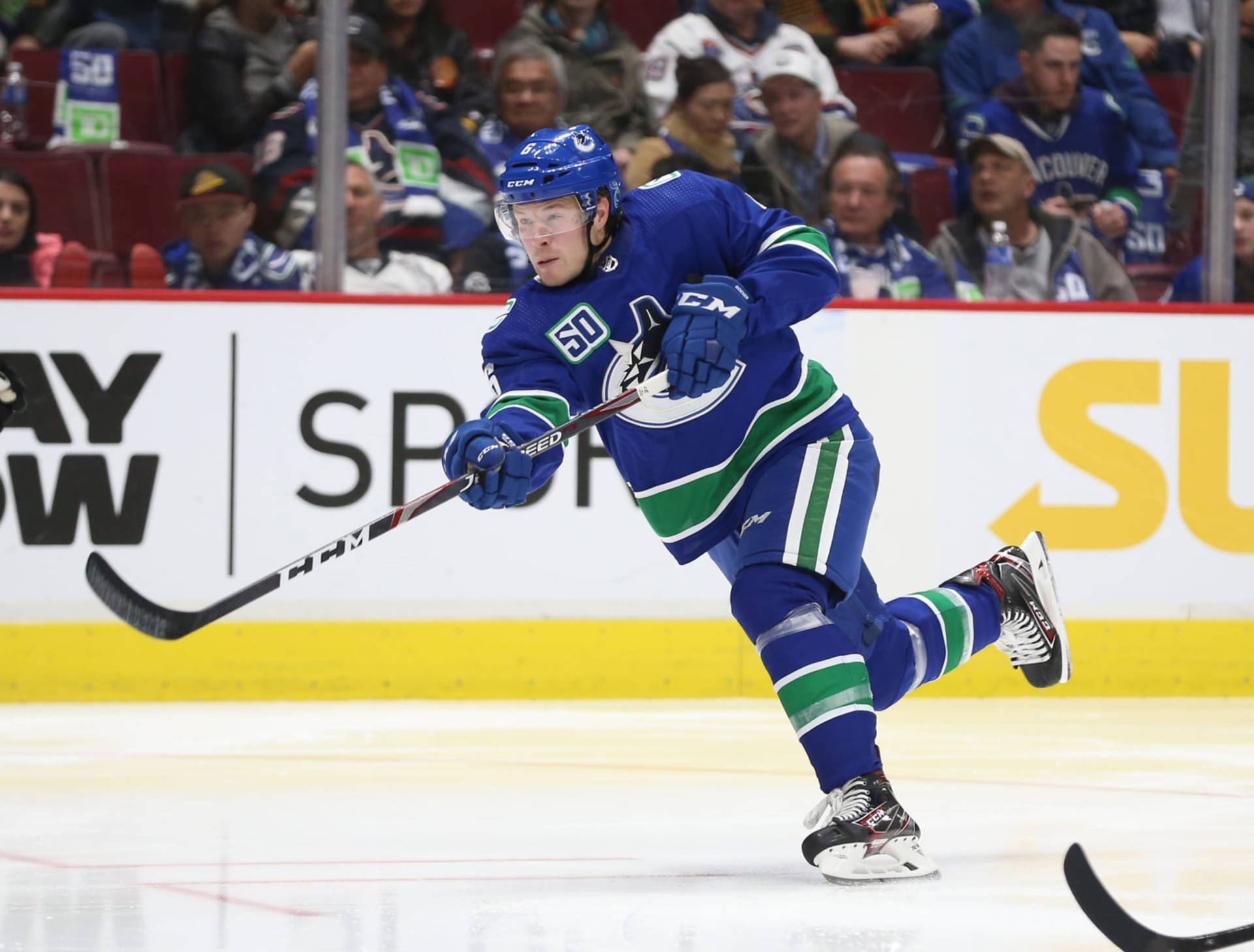 Caption: Brock Boeser in Action for Vancouver Canucks against Los Angeles Kings Wallpaper