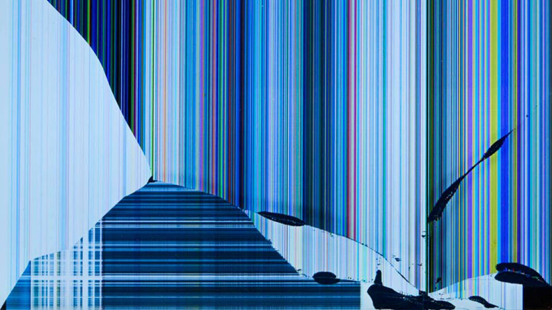 Broken Computer Screen Blue Lines Wallpaper