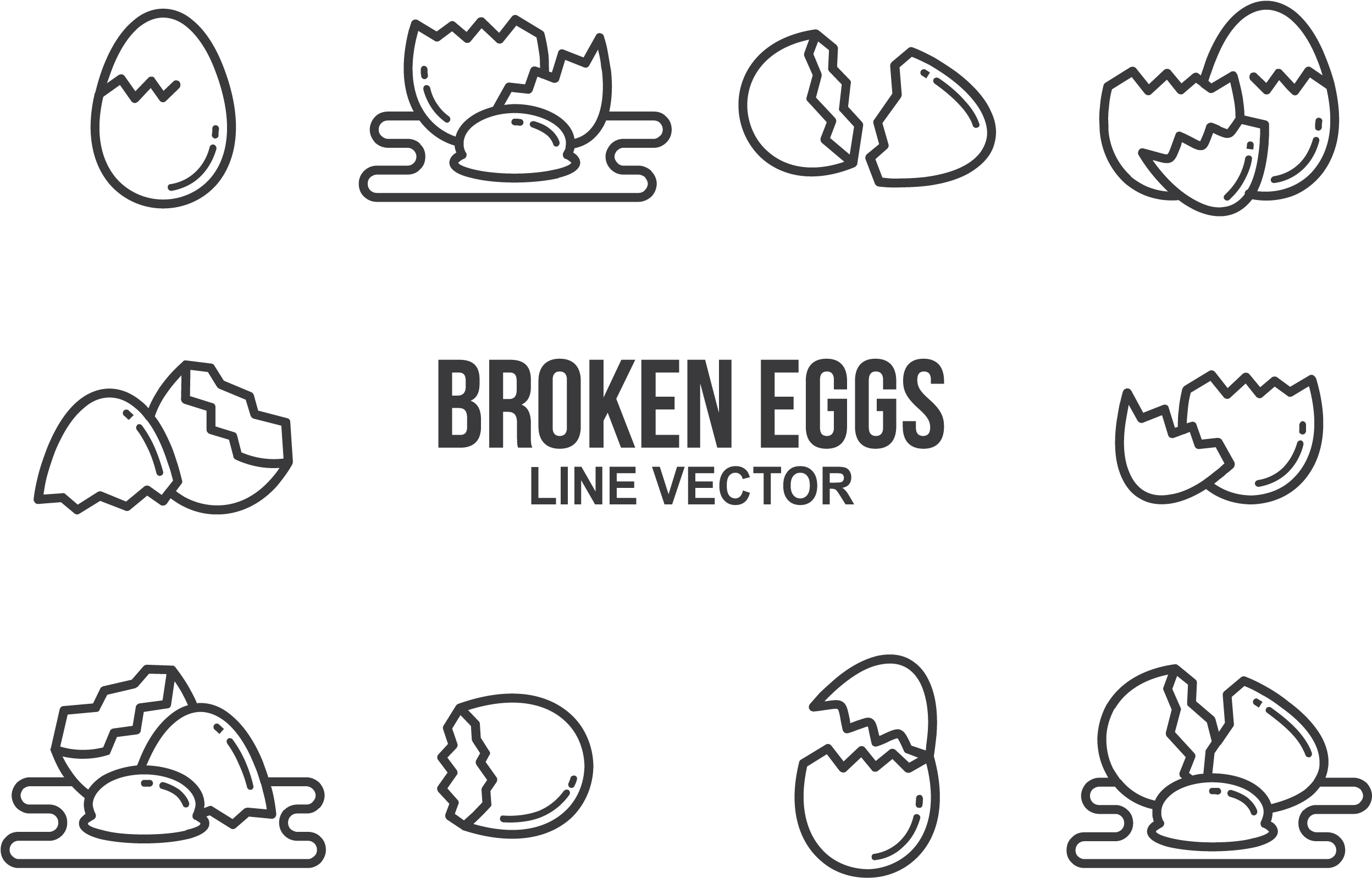 Broken Eggs Line Vector Illustration PNG