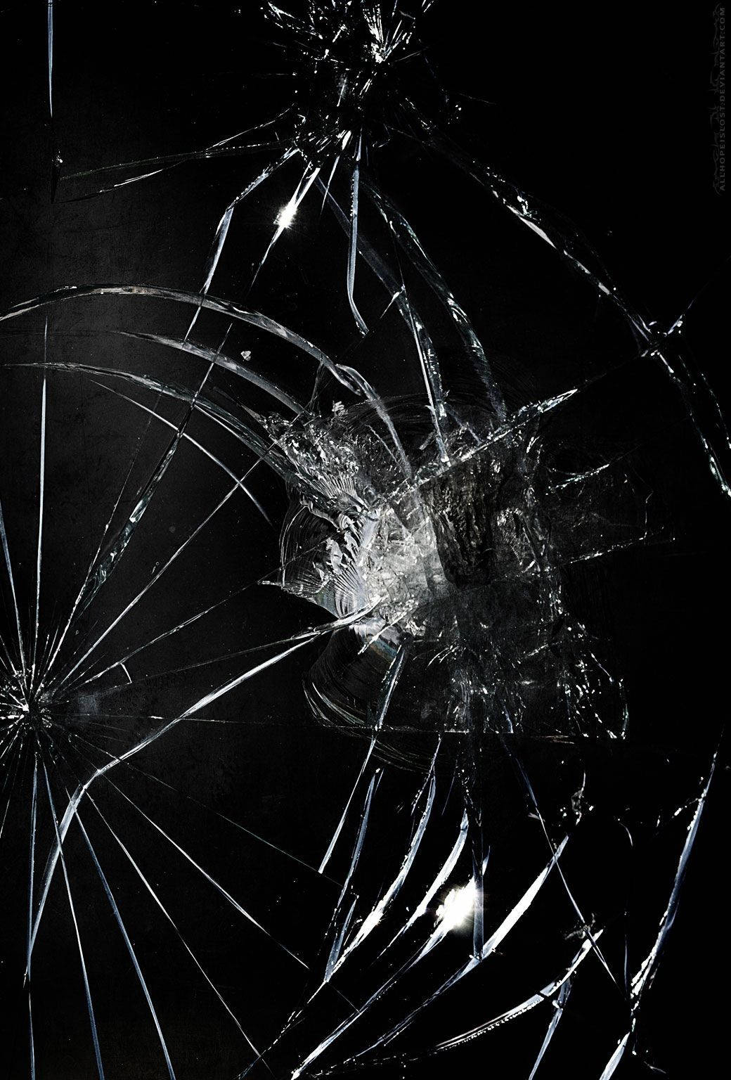 Broken Glass Black Phone Wallpaper