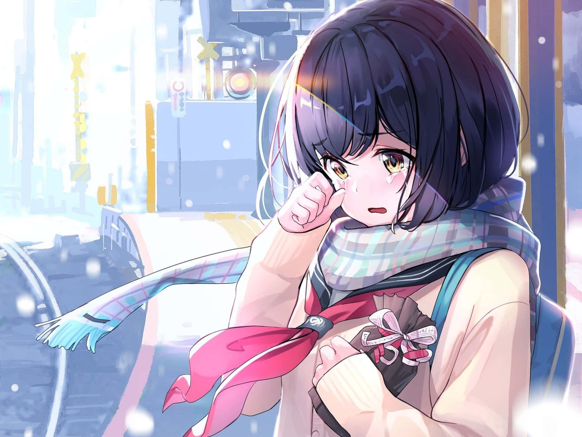 Broken Heart Anime Girl Wiping Off Tears Wallpaper