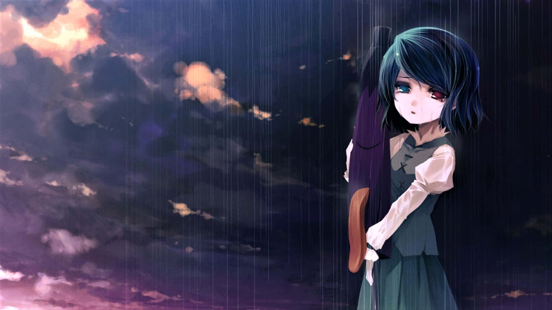 Broken Heart Anime Girl With Heterochromia Wallpaper
