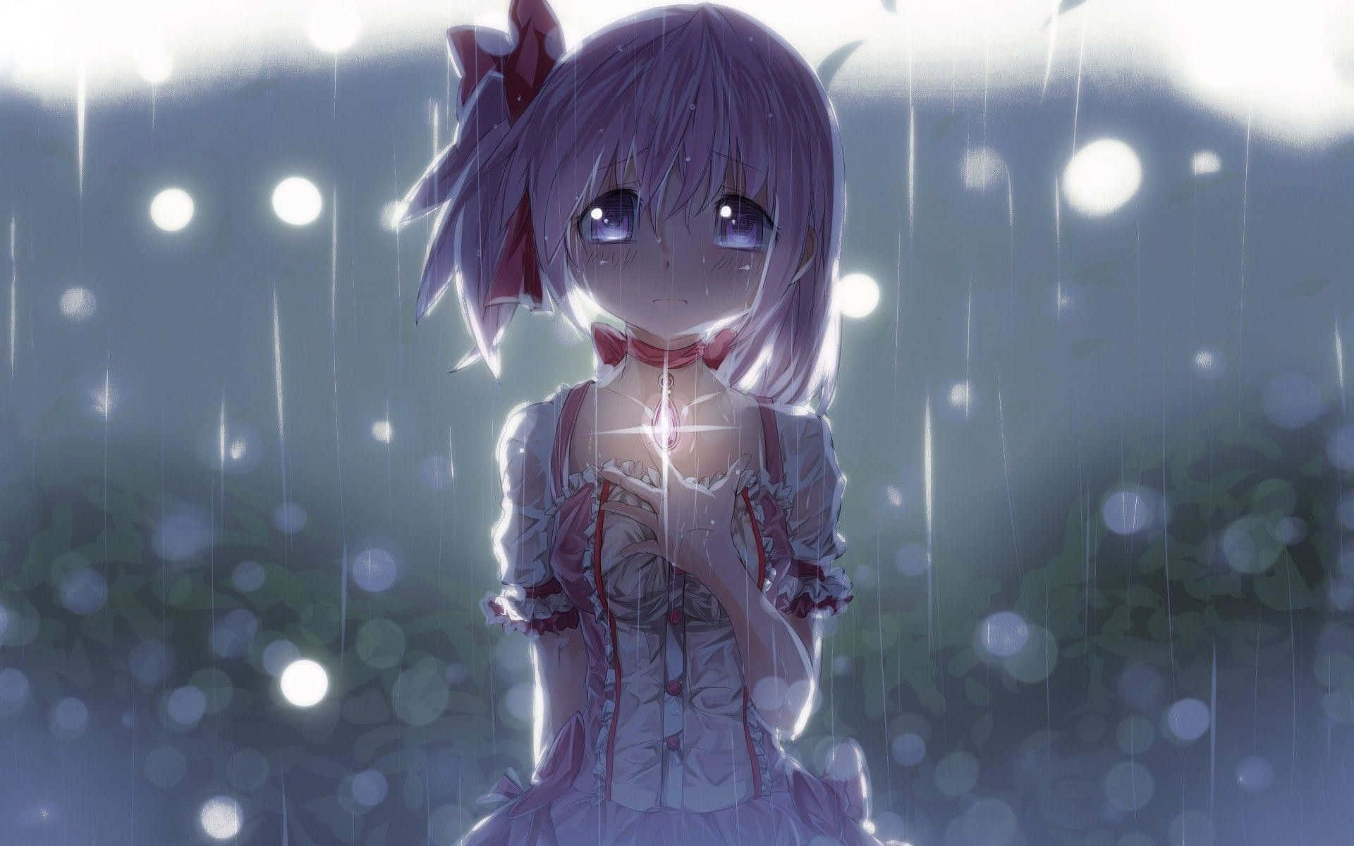 Broken Heart Anime Girl With Shimmering Pendant Wallpaper