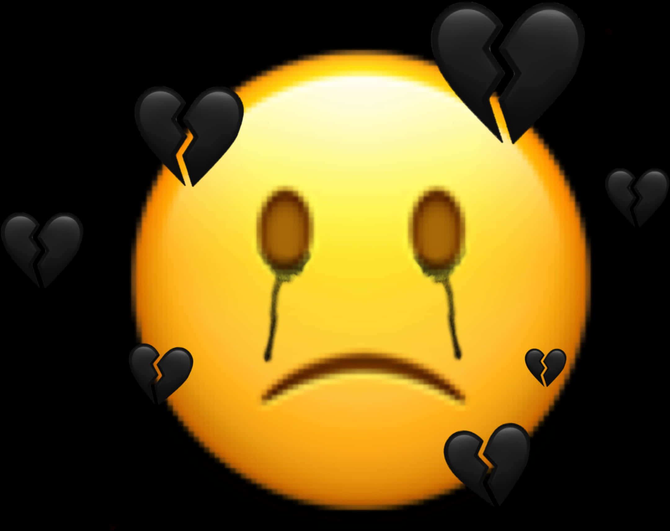 Broken Heart Emoji Surroundedby Black Hearts PNG