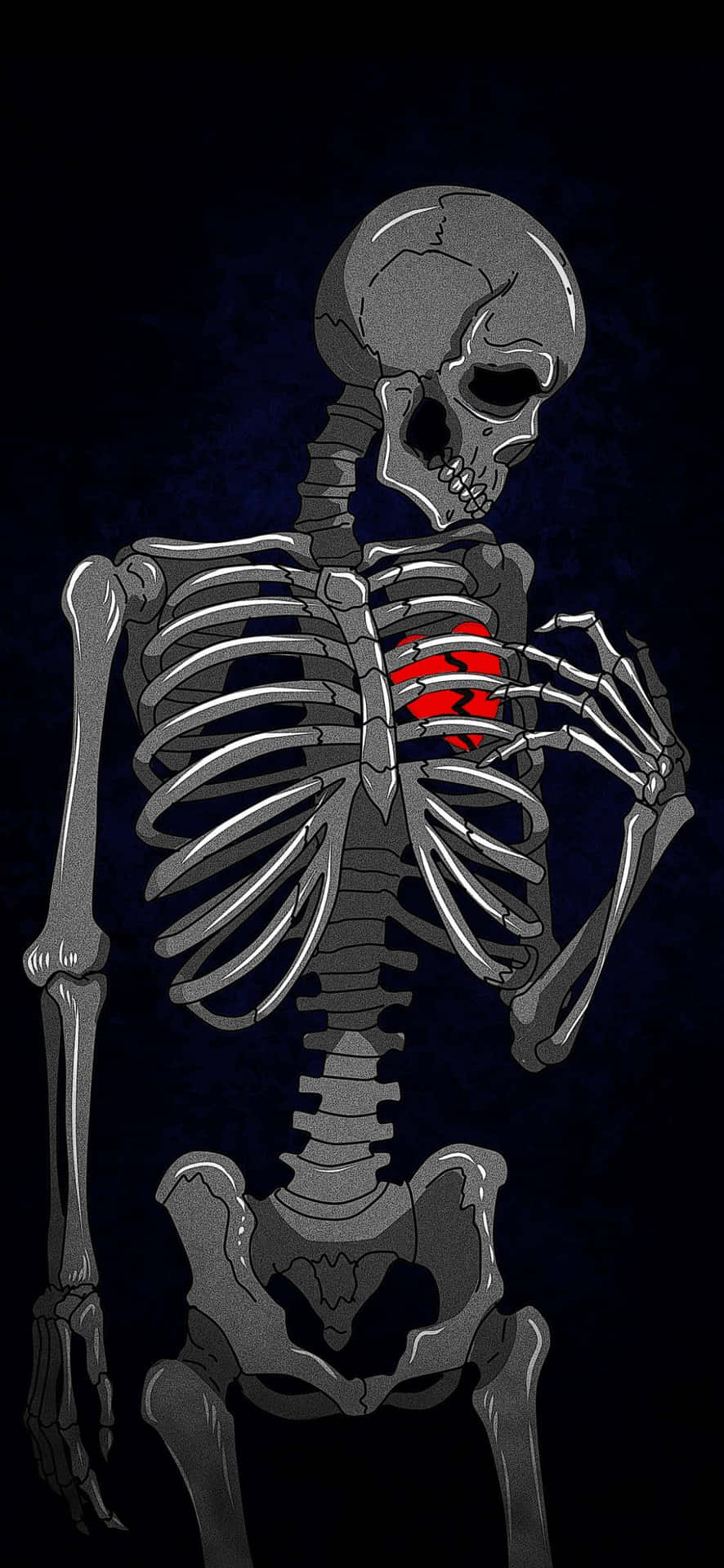 A Skeleton With A Red Heart On His Chest