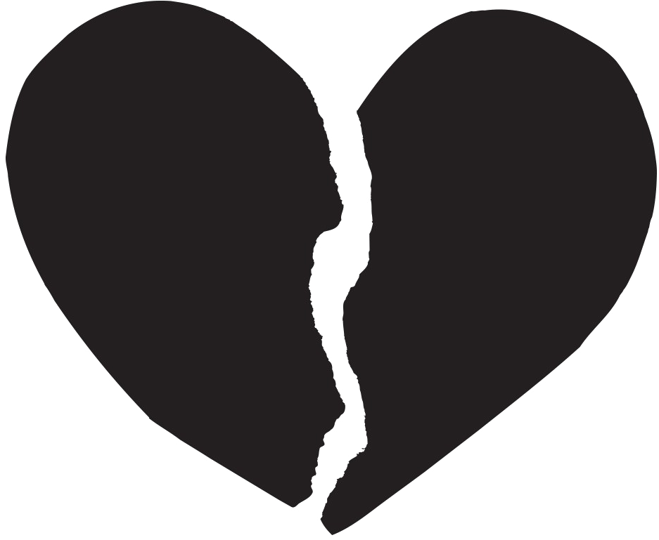 Broken Heart Silhouette Blackand White PNG