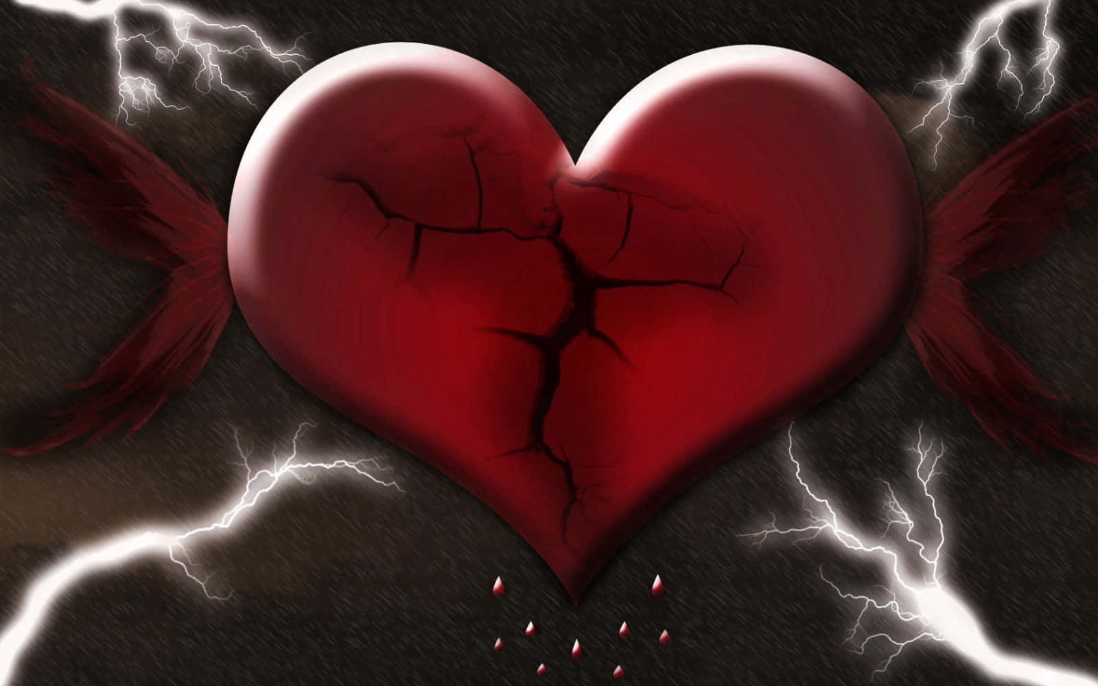 Broken Heart With Wingsand Lightning Wallpaper