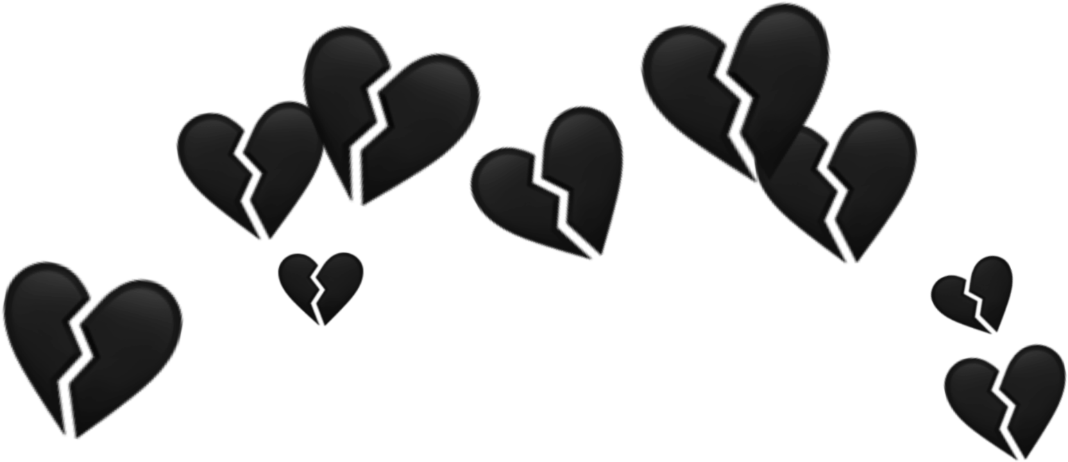 Broken Hearts Pattern PNG — Floating black broken hearts against a pure black background create a stark emotional visual.