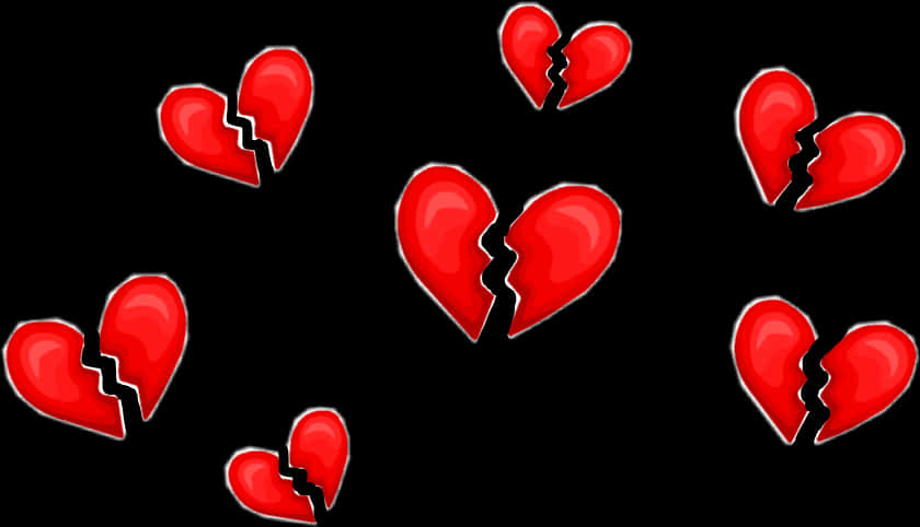 Broken Hearts Patternon Black Background PNG