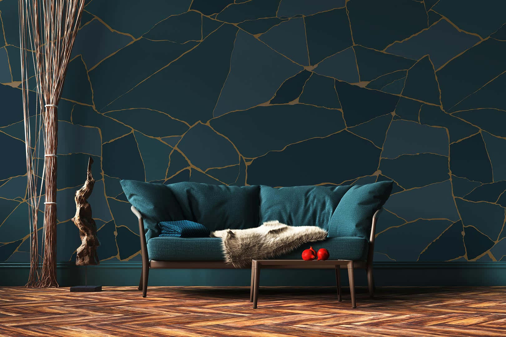 Modern Ocean-Themed Broken Couch Against White Backdrop Wallpaper
