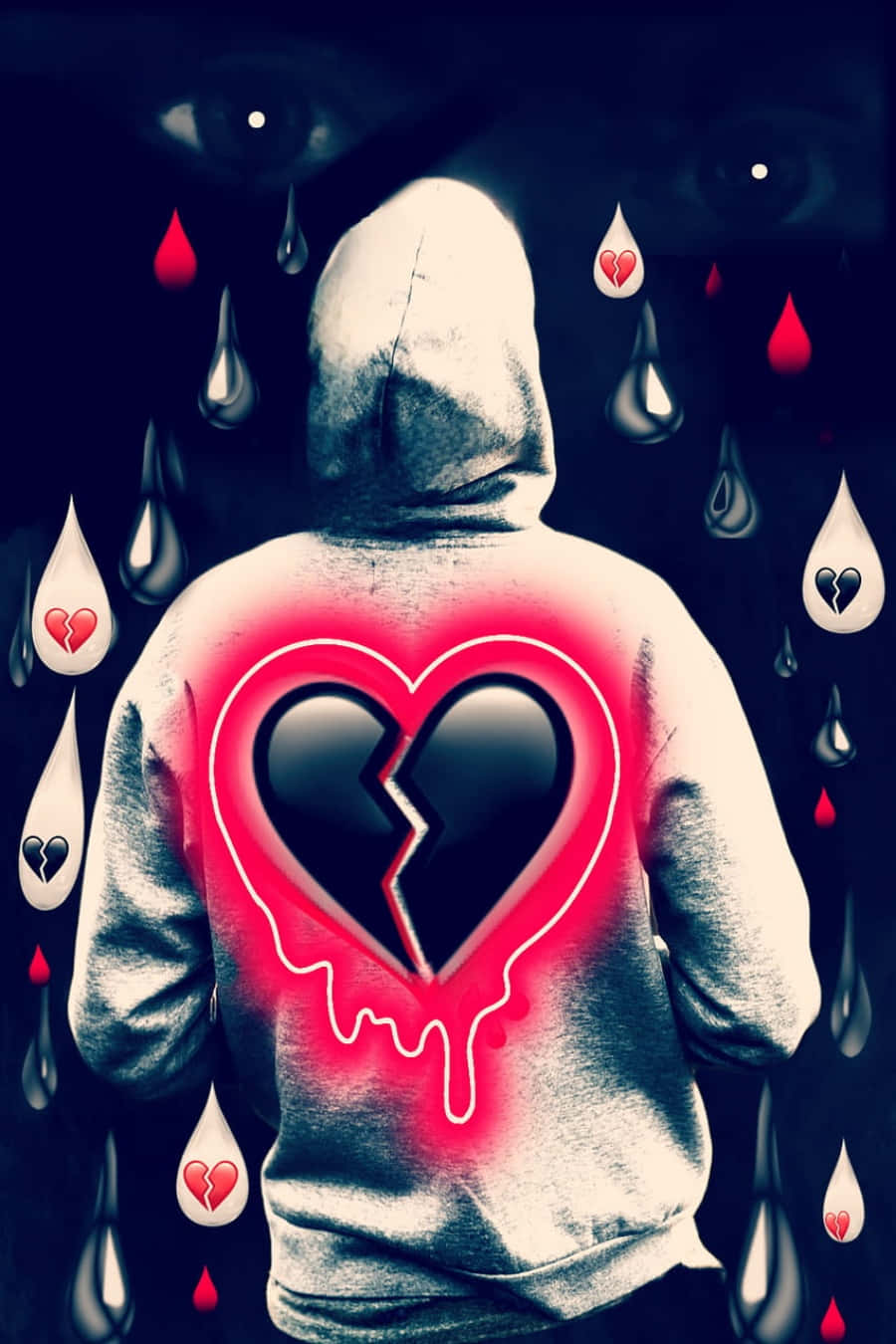 A Man In A Hoodie With A Broken Heart And Blood