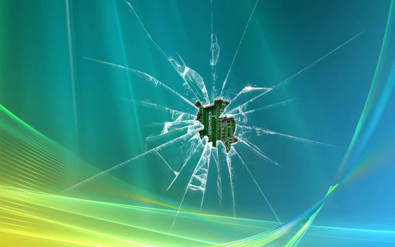 A Broken Window With A Green Background Wallpaper