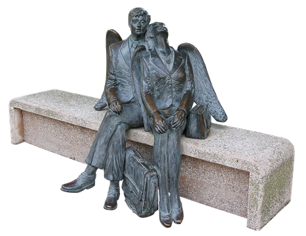 Bronze Angel Bench Sculpture PNG