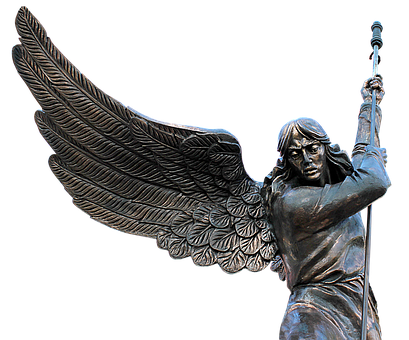 Bronze Angel Statuewith Spear PNG
