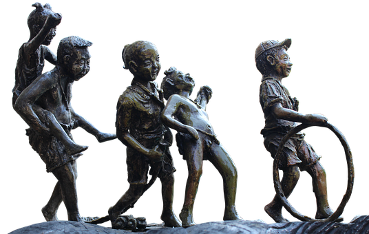Bronze Children Playing Statue PNG