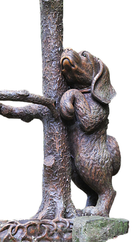 Bronze Dog Sculpture Looking Upward PNG