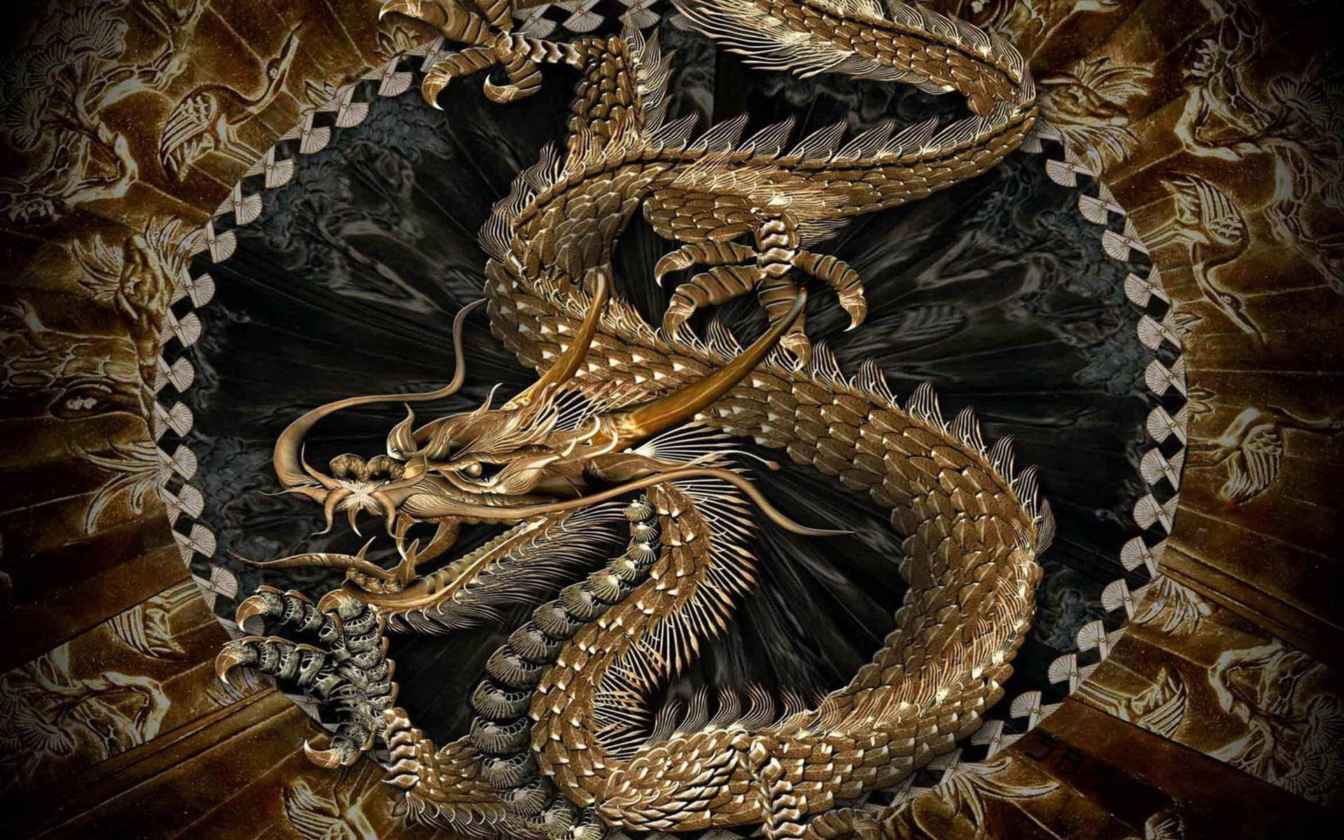 Bronze Eastern Dragon Art Wallpaper